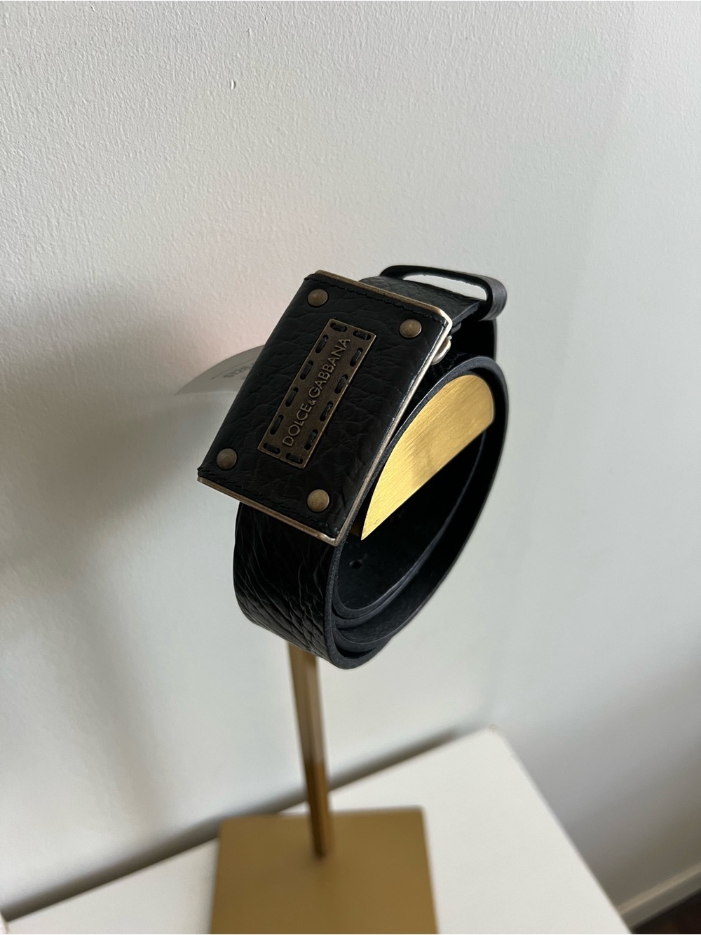 Dolce & Gabbana Men's Black Leather Logo Plate Belt